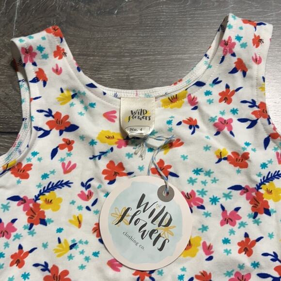 Wild Flowers Floral Asymmetrical Tank w/ Bow Detailed Side Pockets Girls Size 4 - Picture 3 of 8